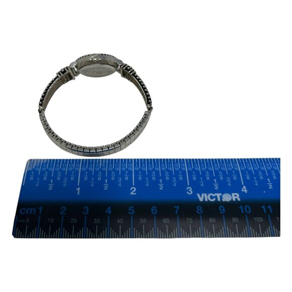 Alto Watch Women 25mm Silver Tone Round Ornate Quartz Stretch Band New Battery - Picture 15 of 15